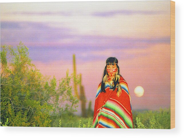 Indian Wood Print featuring the photograph Indian Full Moon Southwest Sunset by James BO Insogna