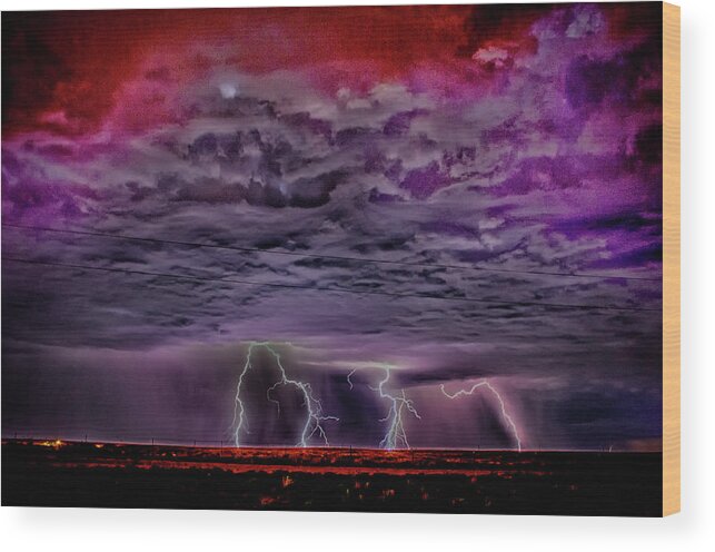 Lightning Filters Clouds Storms Thunderstorms Nmthunderstorms Wood Print featuring the photograph Intensity by Michelle Farrow