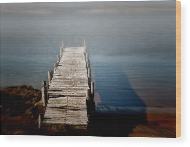 Dock Wood Print featuring the photograph Into The Fog by Cathy Kovarik