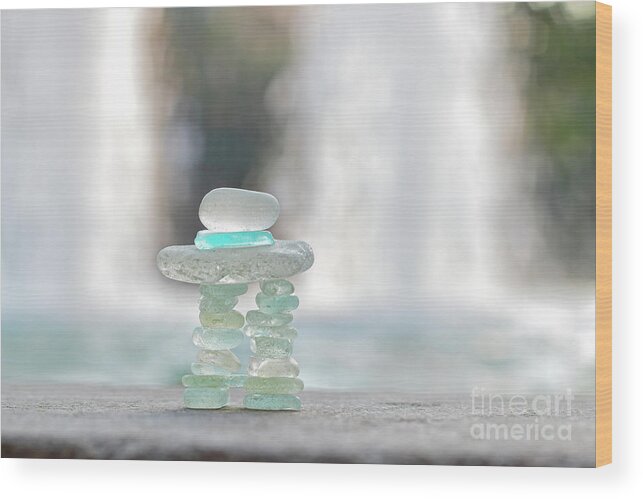 Sea Glass Wood Print featuring the photograph Inuksuk Sea Glass With Light and Water by Charline Xia