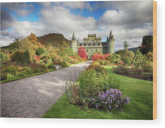 Inveraray Castle Wood Print featuring the photograph Inveraray Castle Garden in Autumn by Grant Glendinning