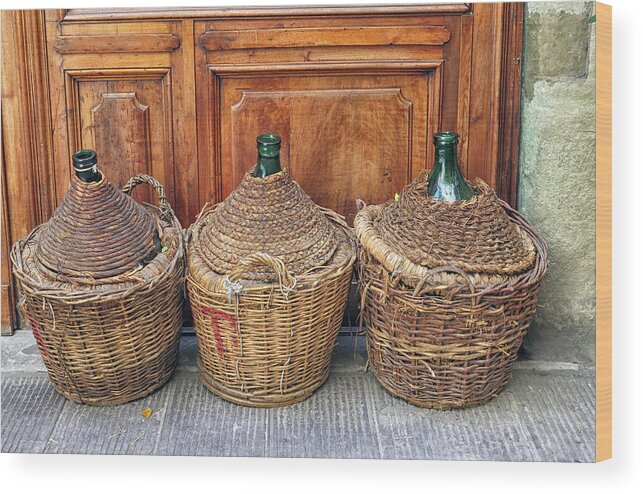 Italian Wine Baskets Wood Print featuring the photograph Italian Wine Baskets by Dave Mills