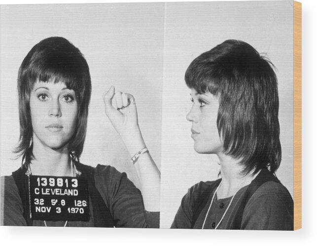 Jane Fonda Wood Print featuring the painting Jane Fonda Mug Shot Horizontal by Tony Rubino