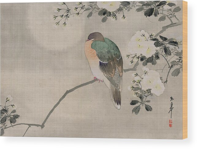 Japan Wood Print featuring the painting Japanese Silk Painting of a Wood Pigeon by Japanese School