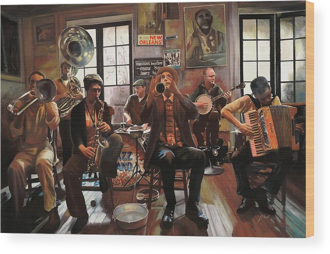 Jazz Wood Print featuring the painting Jazz A 7 by Guido Borelli