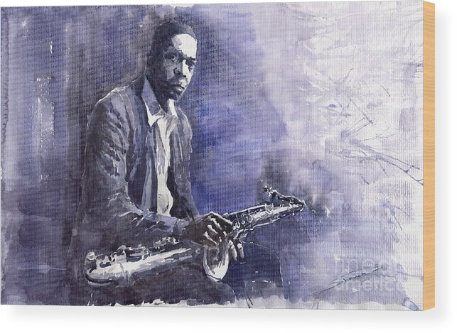 Figurative Wood Print featuring the painting Jazz Saxophonist John Coltrane 03 by Yuriy Shevchuk