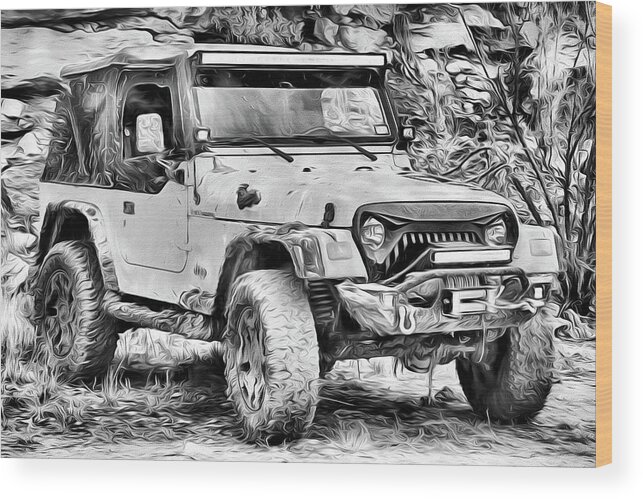 Jeep Wood Print featuring the photograph Jeep Life Black and White by JC Findley