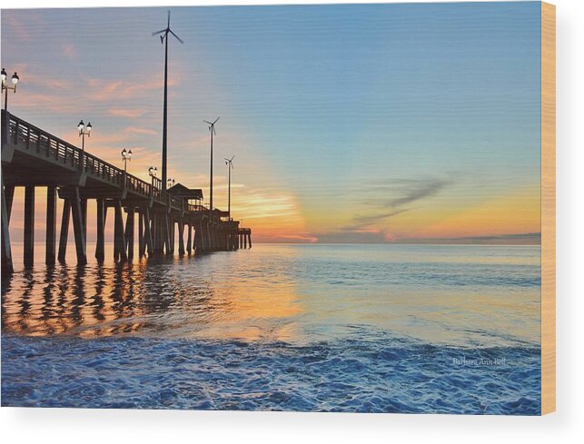 Obx Sunrise Wood Print featuring the photograph Jennette's Pier Aug. 16 by Barbara Ann Bell