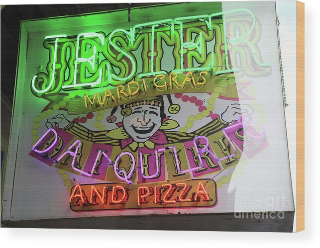 New Orleans Wood Print featuring the photograph Jester Mardi Gras sign by Steven Spak