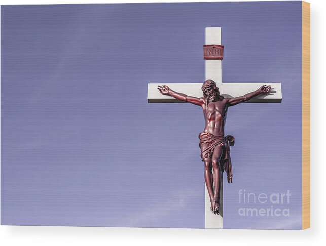 Jesus Wood Print featuring the photograph Jesus Crucifix against the Sky by Gary Whitton
