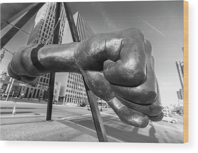 Detroit Wood Print featuring the photograph Joe Louis Fist Black and White 1 by John McGraw