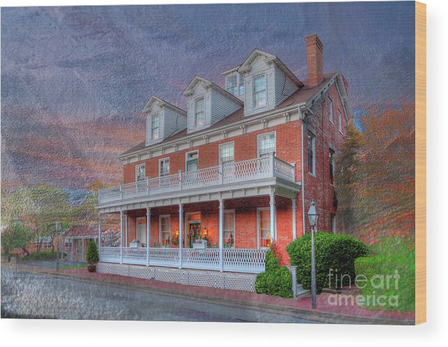 Hdr Wood Print featuring the digital art John Donahue House by Larry Braun