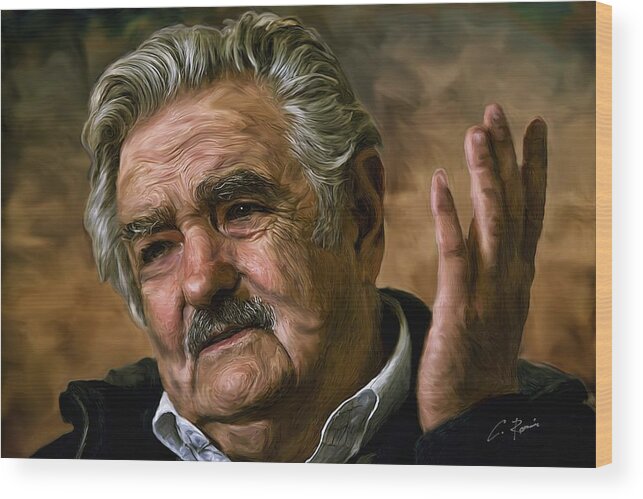 Jose Wood Print featuring the digital art Jose Mujica by Charlie Roman