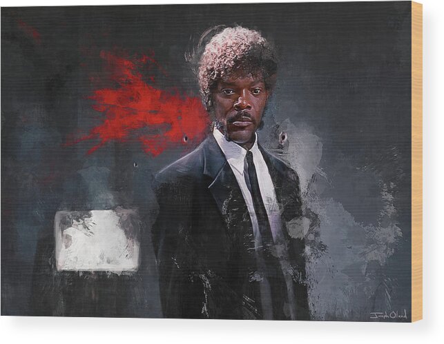 Pulp Wood Print featuring the painting Jules Winfield - Miracle - Pulp Fiction by Joseph Oland