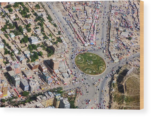 Kabul Wood Print featuring the photograph Kabul Traffic Circle Aerial Photo by SR Green