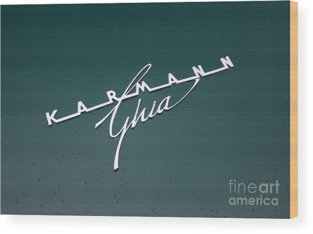 Badge Wood Print featuring the photograph Karmann Ghia - Green by Tony Baca