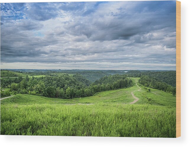 Landscape Wood Print featuring the photograph Kentucky Hills and Clouds by Lester Plank