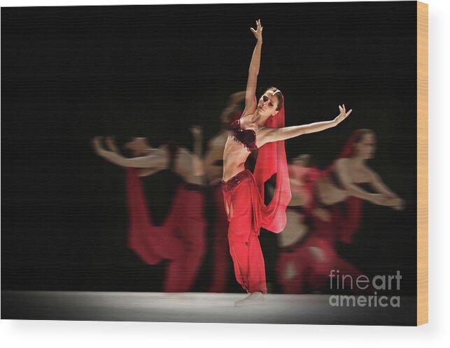 Ballet Wood Print featuring the photograph La Bayadere Ballerina in red tutu ballet by Dimitar Hristov
