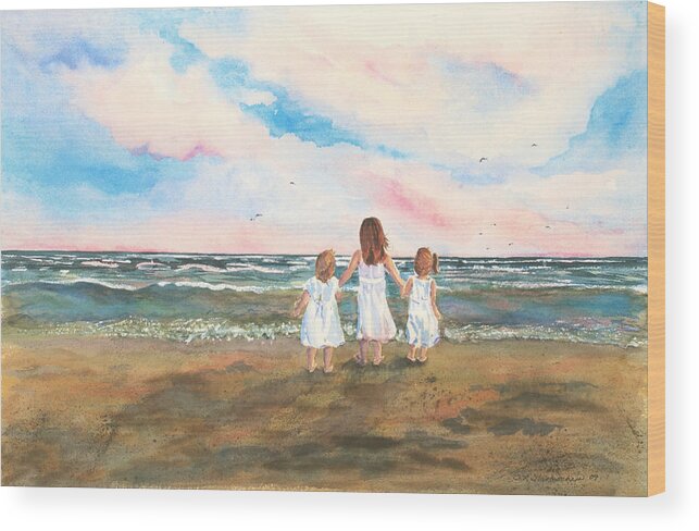 Little Girls Wood Print featuring the painting Lake Angels by Sandra Strohschein