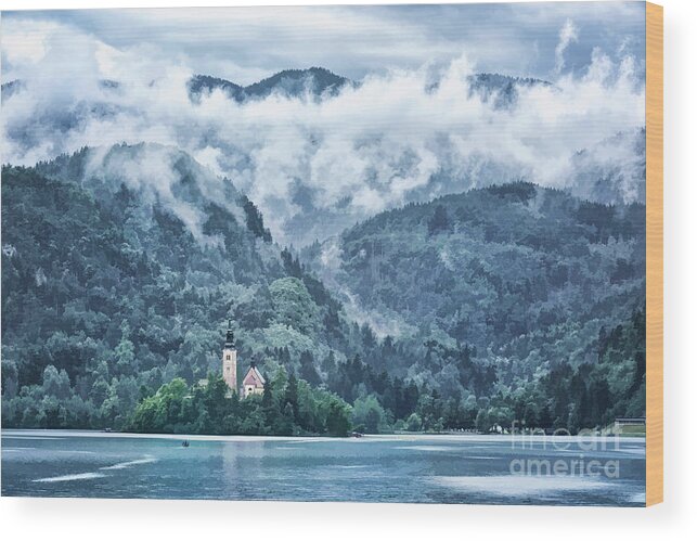 Painterly Wood Print featuring the photograph Lake Bled in Clouds by Norman Gabitzsch