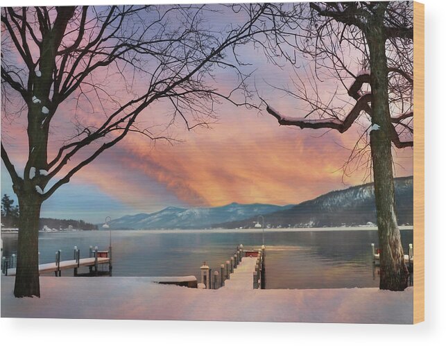 Lake George Wood Print featuring the photograph Lake George Winter Sunrise by Lori Deiter