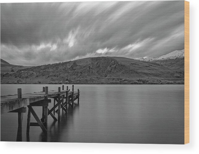 Jetty Wood Print featuring the photograph Lake Hayes wooden jetty by Catherine Reading