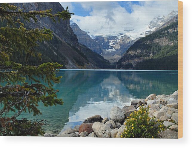 Lake Louise Wood Print featuring the photograph Lake Louise 2 by Larry Ricker