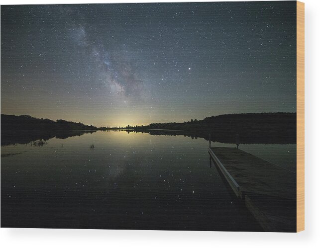 Milky Way Wood Print featuring the photograph Lake Reflections by Aaron J Groen