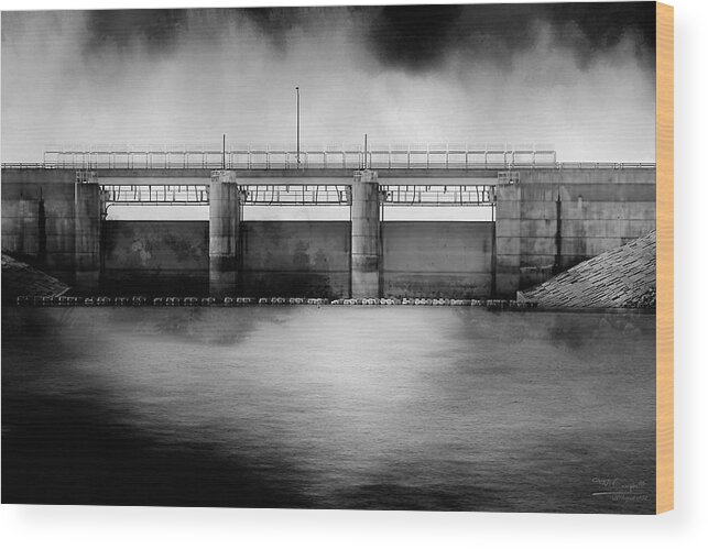 Theresa Campbell Wood Print featuring the photograph Lake Shelbyville Dam by Theresa Campbell