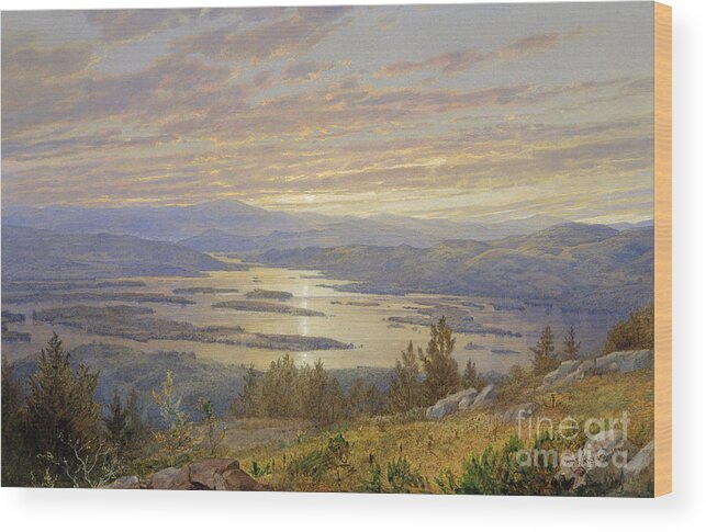 Sunset Wood Print featuring the painting Lake Squam from Red Hill, 1874 by William Trost Richards