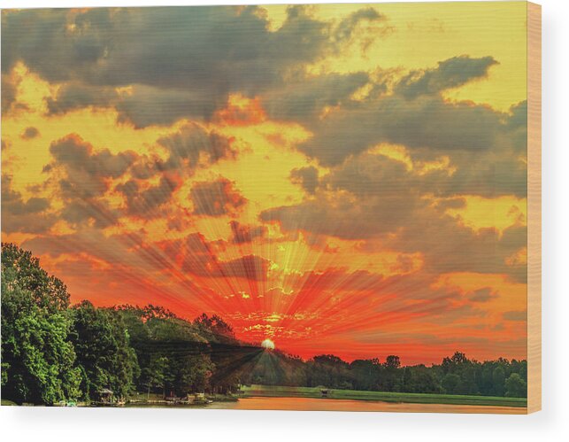 Lake Sunrise Wood Print featuring the photograph Lake Sunrise - Lakeside Landscape by Barry Jones