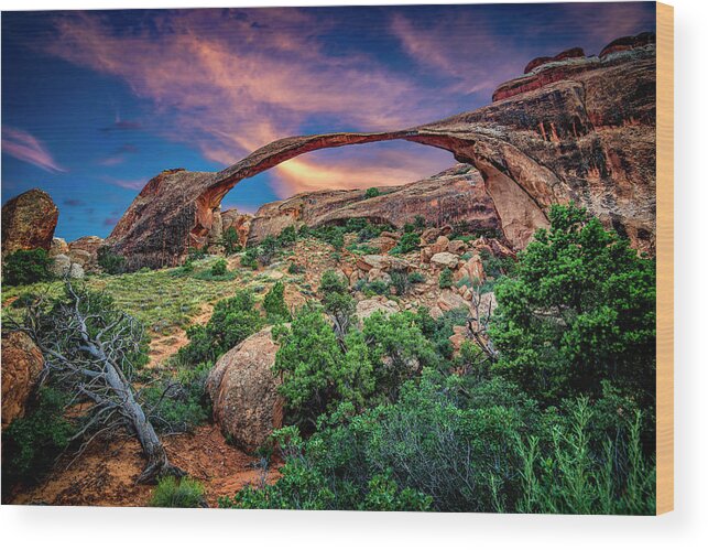 Arch Wood Print featuring the photograph Landscape Arch at Sunset by Michael Ash