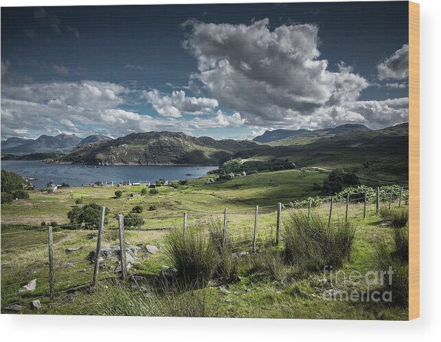 Scotland Wood Print featuring the photograph Landscape with Remote Village at the Coast of the Isle of Skye in Scotland by Andreas Berthold