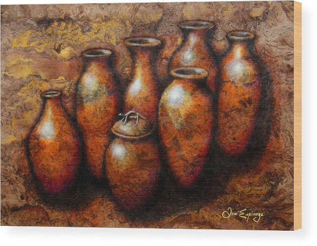 Pottery Art Paintings Wood Print featuring the painting C O P U C H A S by J U A N - O A X A C A