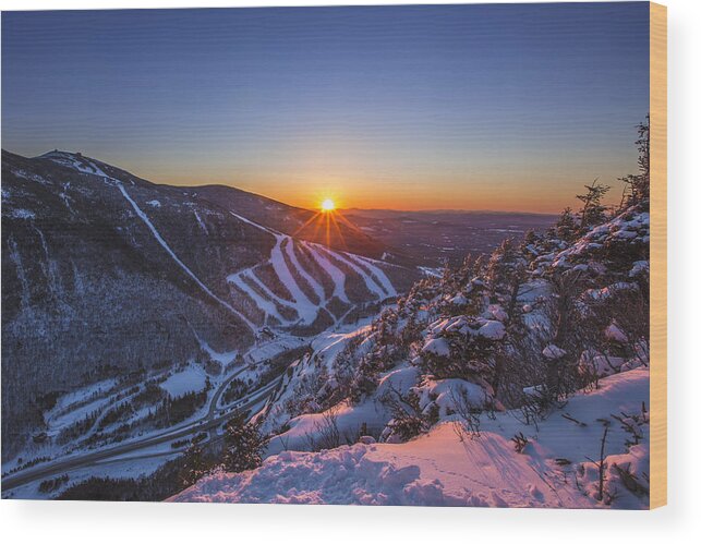 Last Winter Sunset Over Cannon Mountain Wood Print featuring the photograph Last Winter Sunset over Cannon Mountain by White Mountain Images
