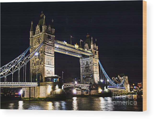 Tower Wood Print featuring the photograph Late night Tower Bridge by Elena Elisseeva