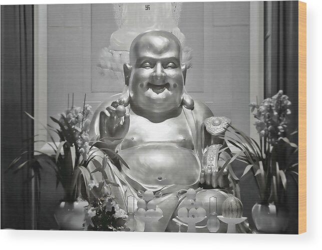 Buddhism Wood Print featuring the photograph Laughing Buddha - A symbol of joy and wealth by Alexandra Till