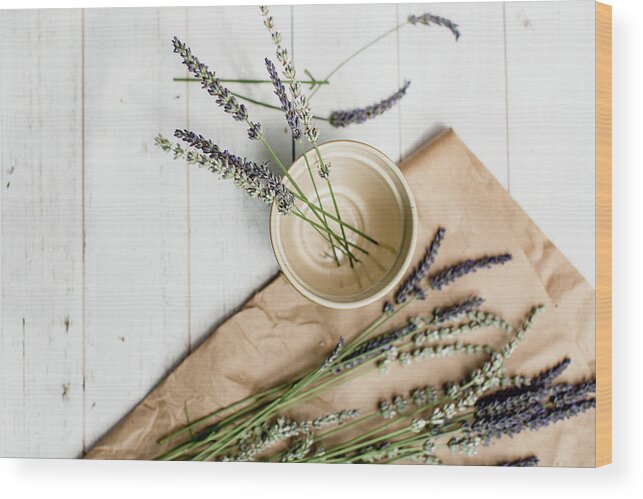 Basil Wood Print featuring the photograph Lavender Still Life 2 by Rebecca Cozart
