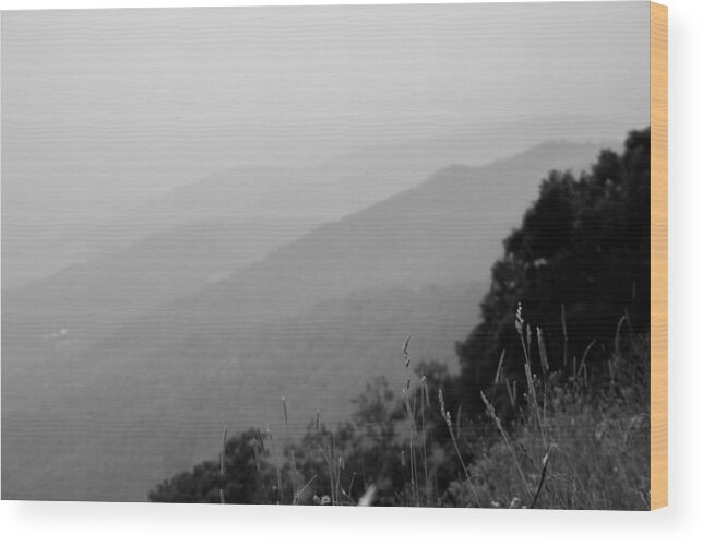 Kelly Hazel Wood Print featuring the photograph Layers of the Blue Ridge Mountains in Black and White by Kelly Hazel