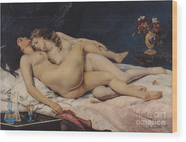 Love Wood Print featuring the painting Sleep by Gustave Courbet by Gustave Courbet