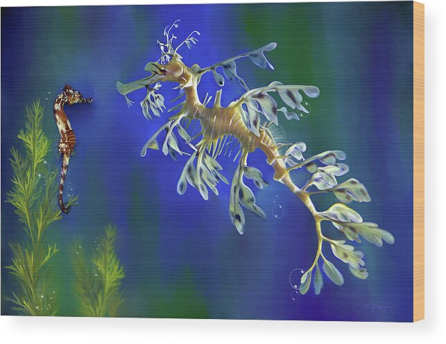 Sea Dragon Wood Print featuring the digital art Leafy Sea Dragon by Thanh Thuy Nguyen