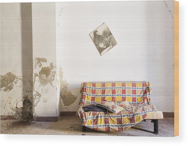 Abandoned Building Wood Print featuring the photograph Left Behind Sofa - Abandoned Building by Dirk Ercken
