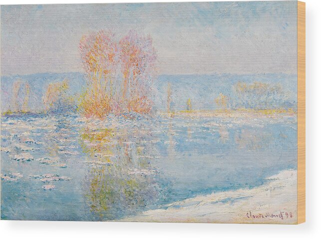 Claude Monet Wood Print featuring the painting Les Glacons. Bennecourt by Claude Monet