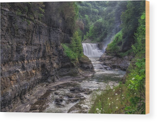 Letchworth State Park Wood Print featuring the photograph Letchworth Lower Falls - Summer by Mark Papke