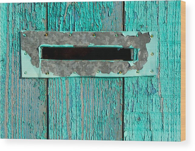 Old Letter Box Wood Print featuring the photograph Letter Box on Blue Wood by John Williams
