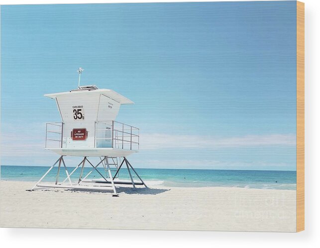 Beach Wood Print featuring the photograph lifeguard tower Carlsbad 35 by Sylvia Cook