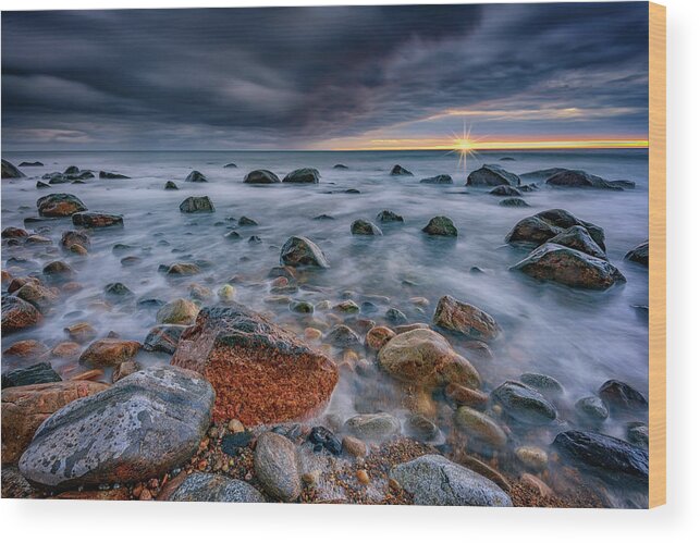 Rocks Wood Print featuring the photograph Light and Dark at Montauk Point by Rick Berk