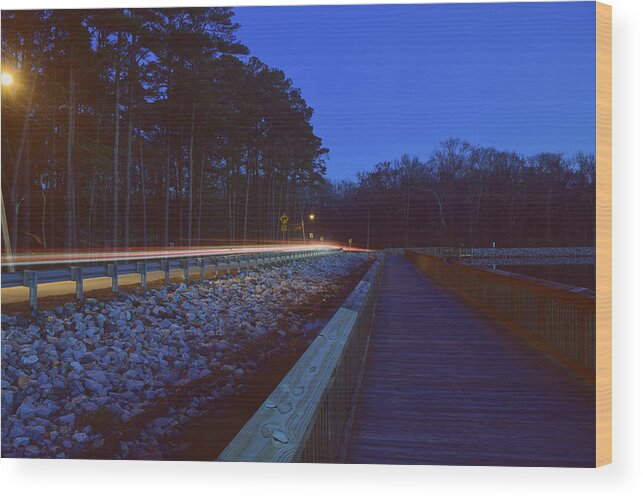 Light Wood Print featuring the photograph Light Trails on Elbow Road by Nicole Lloyd