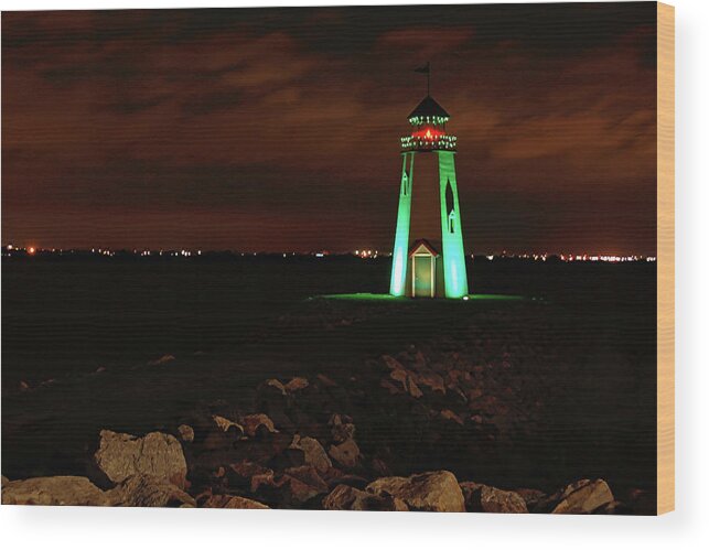 Lighthouse At East Wharf Wood Print featuring the photograph Lighthouse at East Wharf by Ben Prepelka