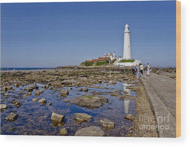 Lighthouse Wood Print featuring the photograph Lighthouse at low tide. by Elena Perelman